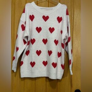 Charming Heart Patterned Sweater Woman’s XL Pit 26, L 31” Stretch